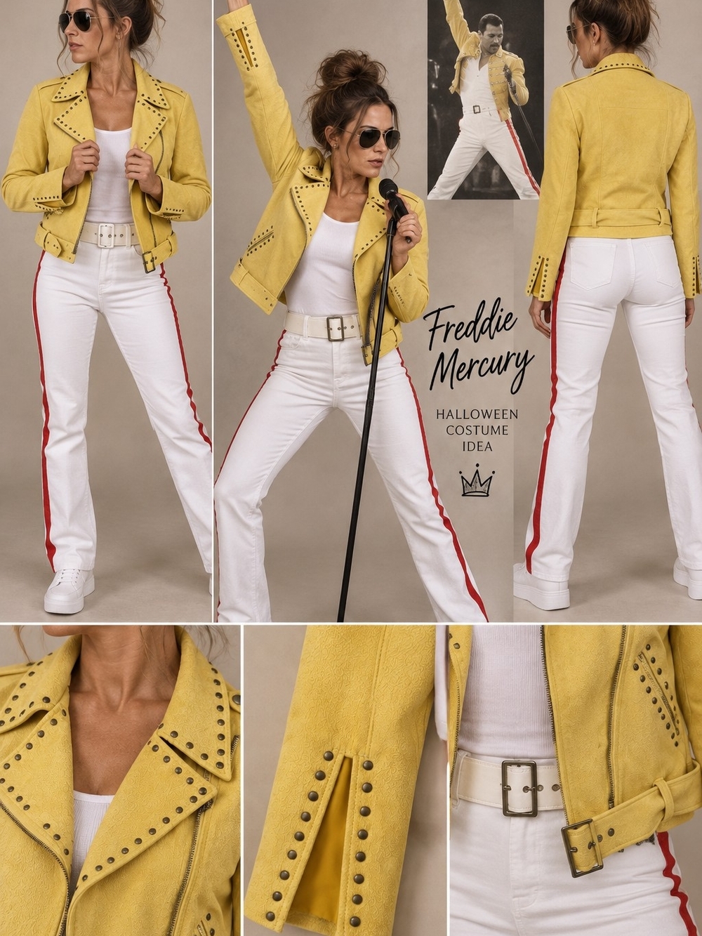 Freddie Mercury Inspired Yellow Studded Moto Jacket Rockstar Costume